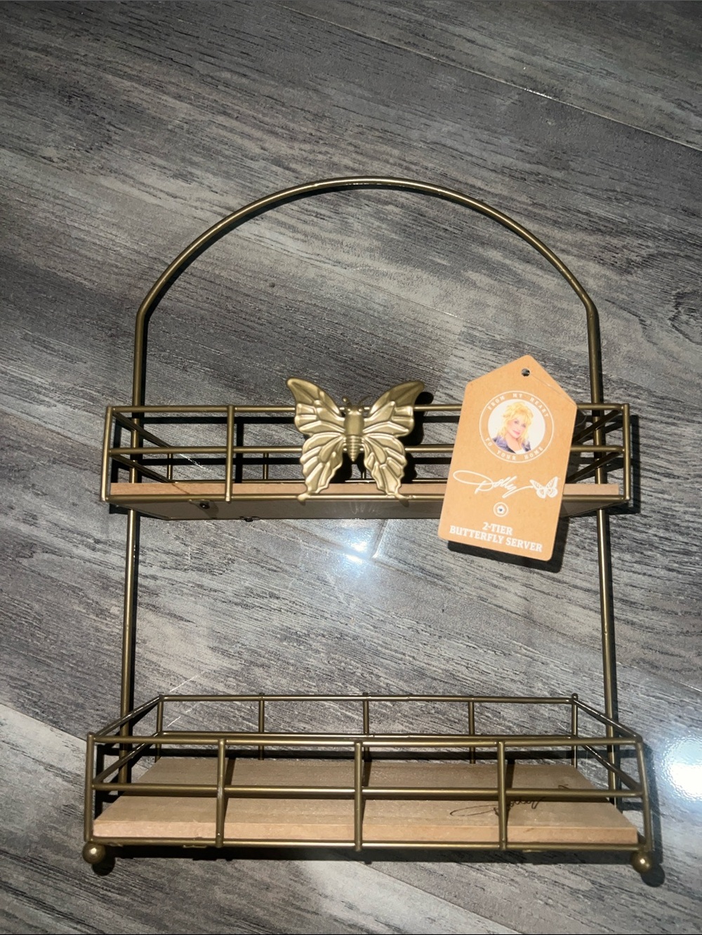 Dolly Parton - Butterfly Accent Two-Tier Wall Shelf - Gold
